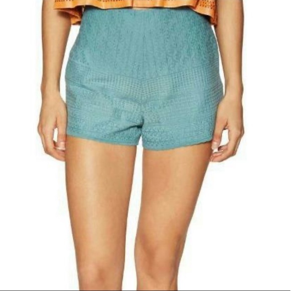 Free People Pants - Free People High Rise Embroidered Turquoise Shorts
